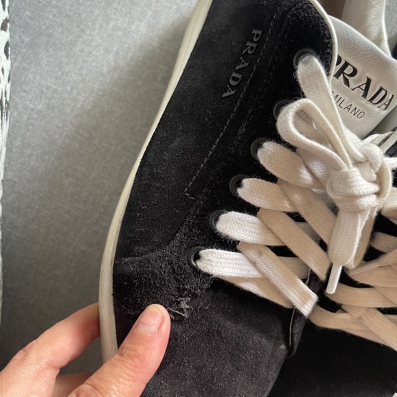 PRADA BLACK SUEDE SNEAKERS - Picture 2 of 2